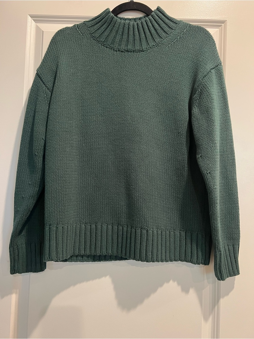 CAbi Duo Pullover Forest Green Ribbed Mock Neck Sweater NWOT